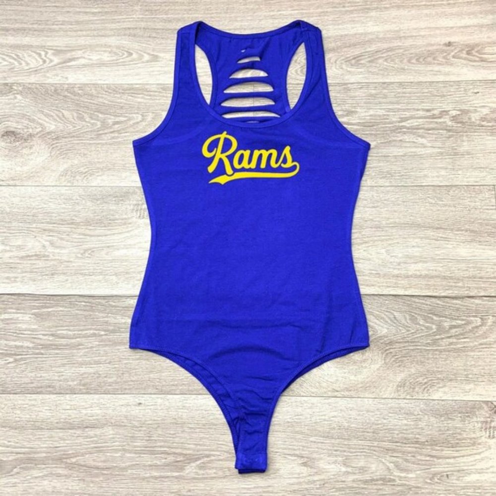 Blue Rams Script Adult size bodysuit, GO Rams, Rams Mascot, Rams Team Pride